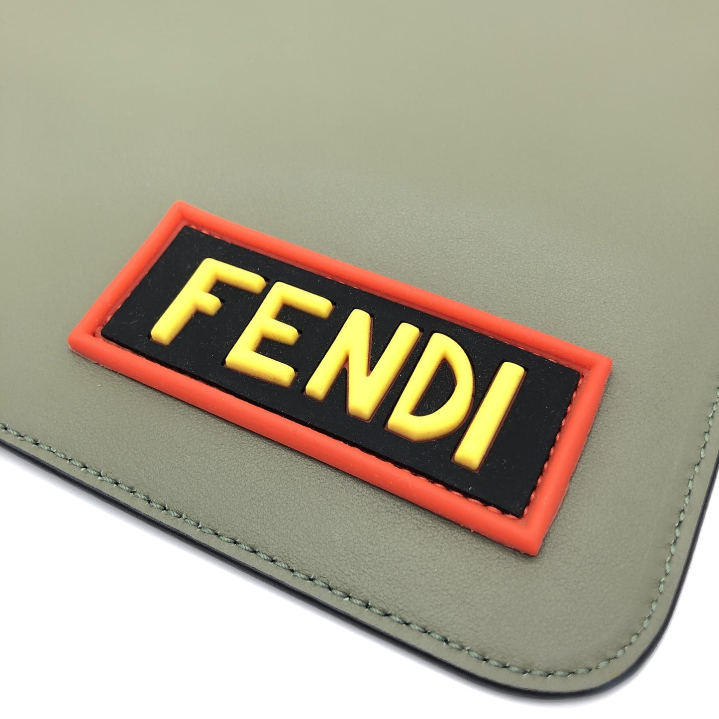 Fendi Moss Green Leather Clutch With Logo