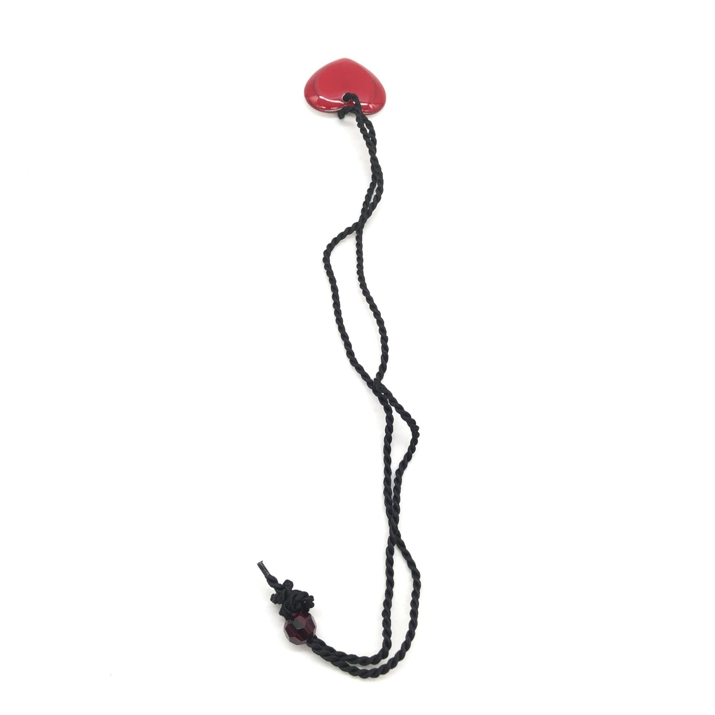 Christian Dior Red Heart Pendant Necklace With Braided String