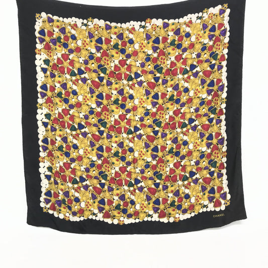 Chanel Silk Scarf With Vibrant Jewelry Print