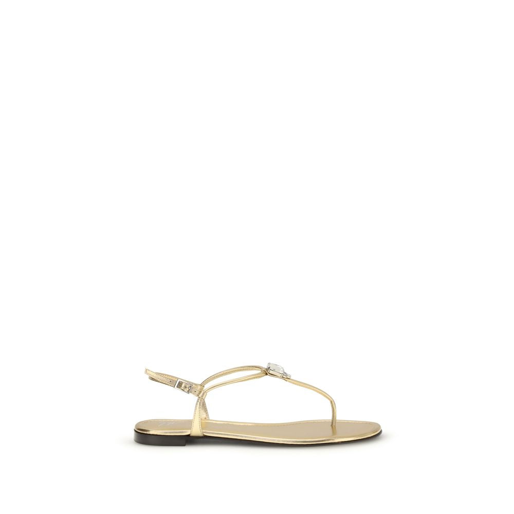 Giuseppe Zanotti Gold Calf Leather Bos Taurus Flat Sandals
