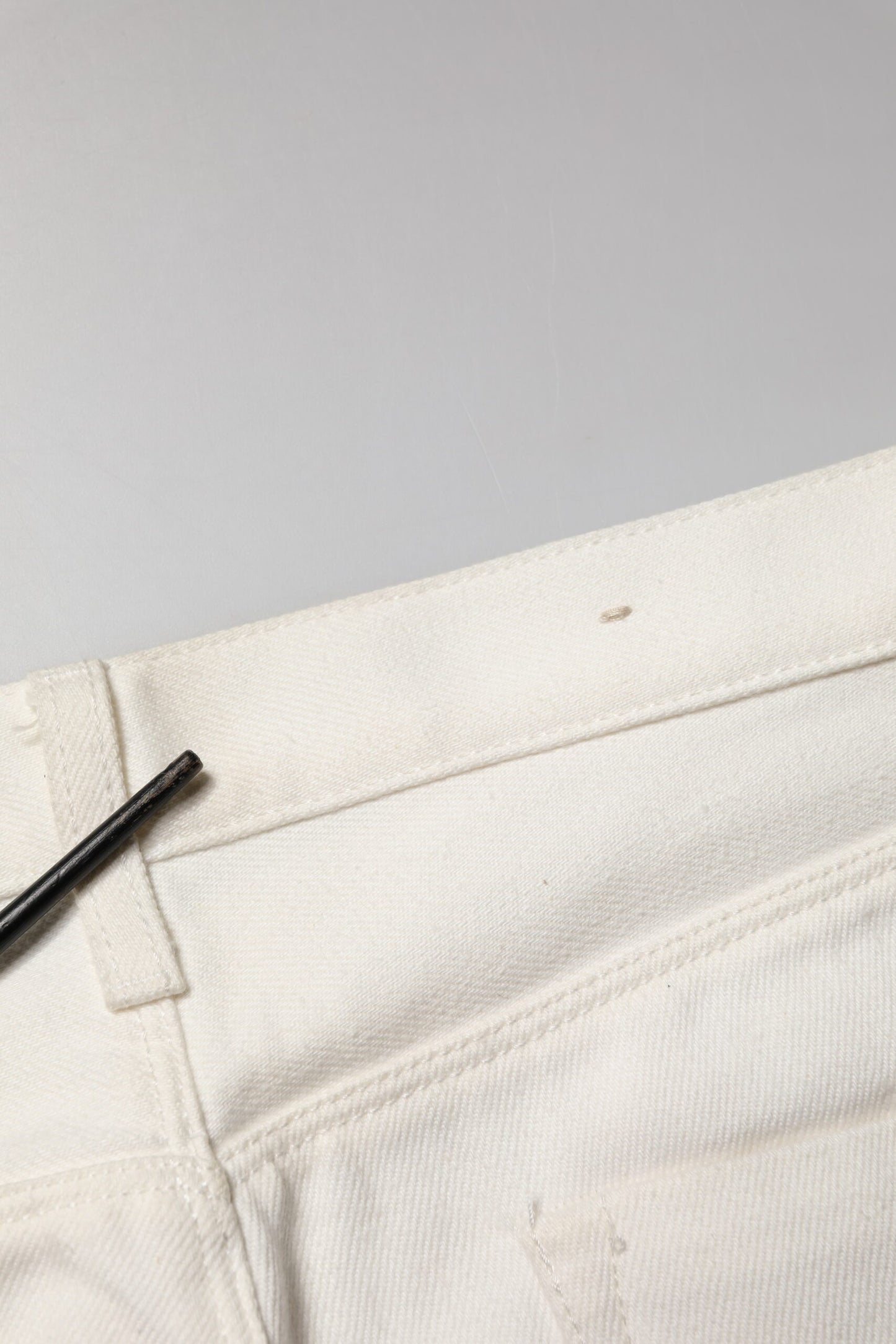 Fortela White Cotton Straight Denim Mid Waist Trouser Jeans