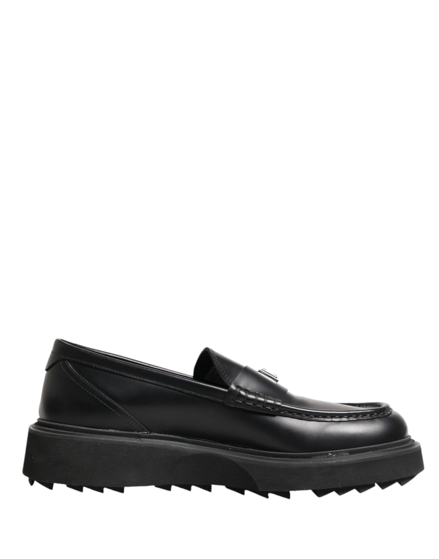 Dolce & Gabbana Black Leather DG Plaque Loafers Dress Shoes