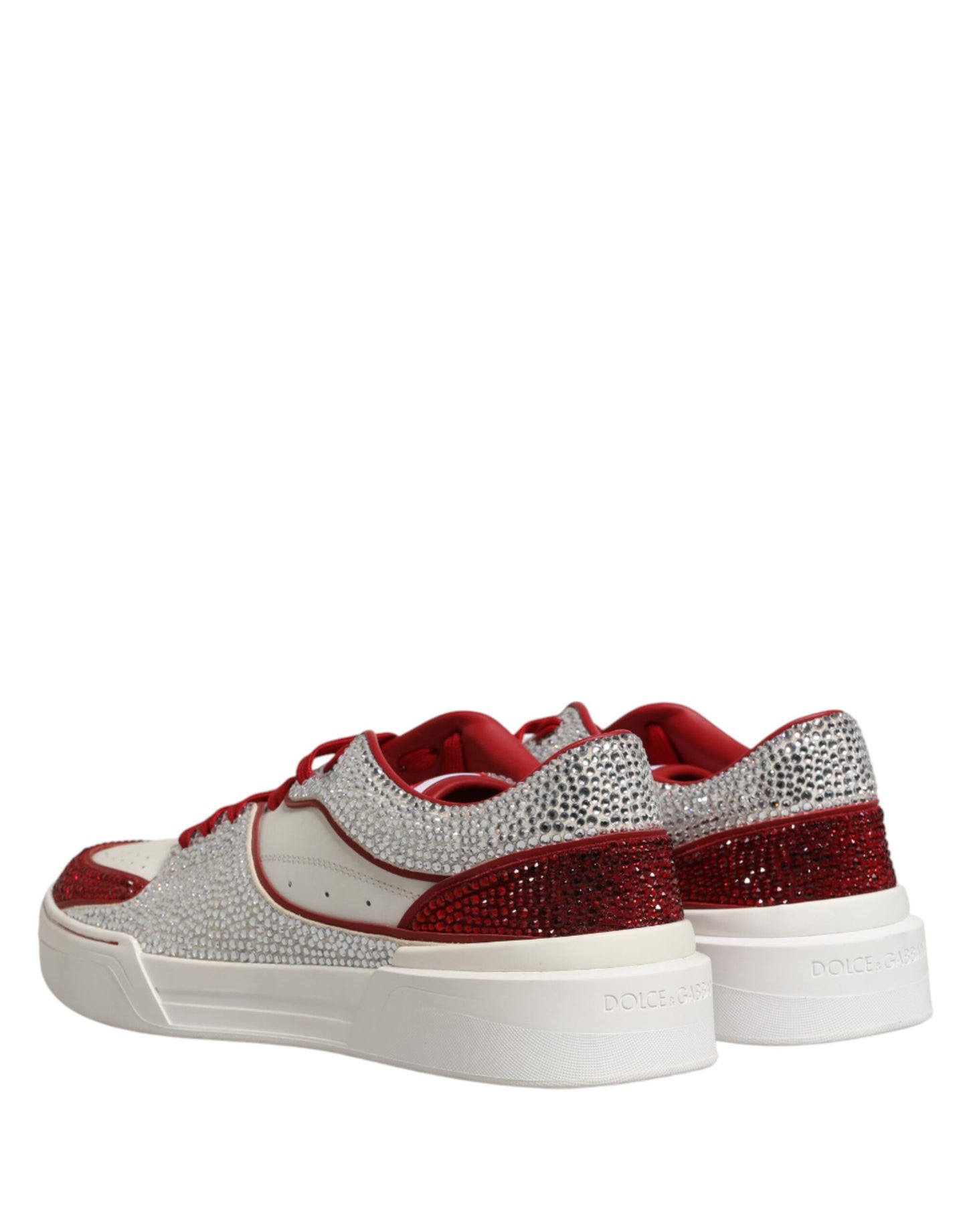 Dolce & Gabbana White Red Rhinestone Embellished Men Sneakers Shoes