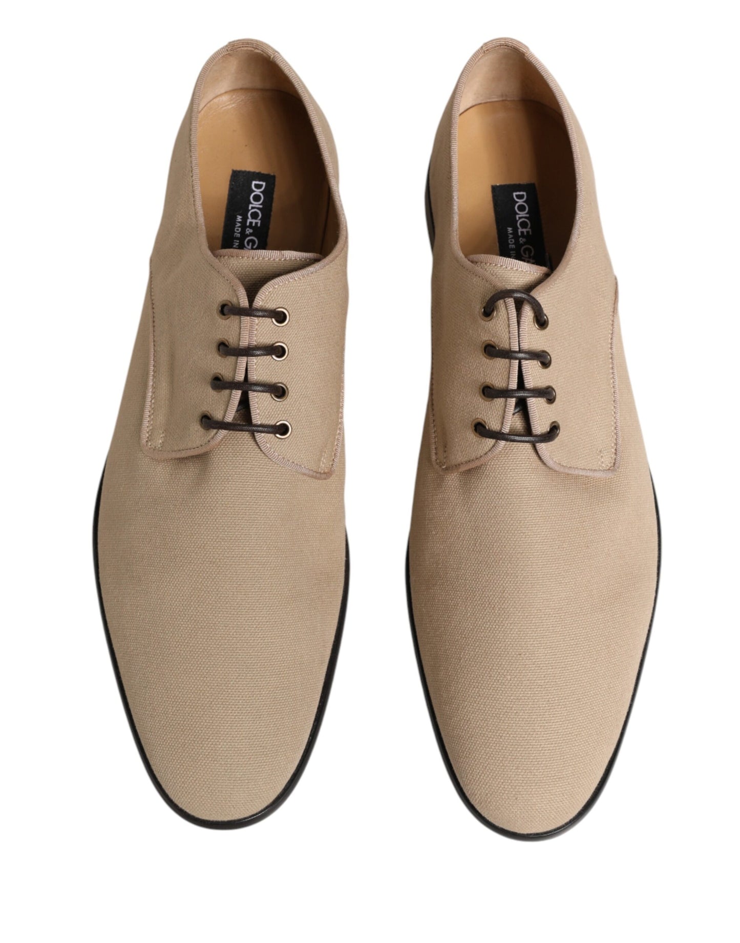 Dolce & Gabbana Beige Canvas Derby Lace Up Dress Men Shoes