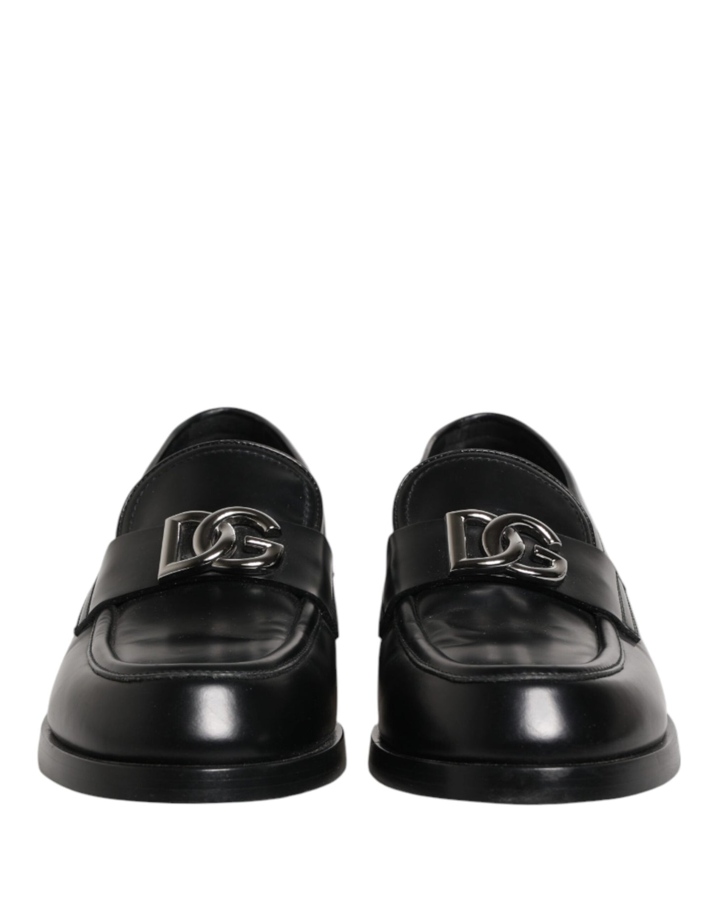 Dolce & Gabbana Black Leather DG Plaque Loafers Dress Shoes
