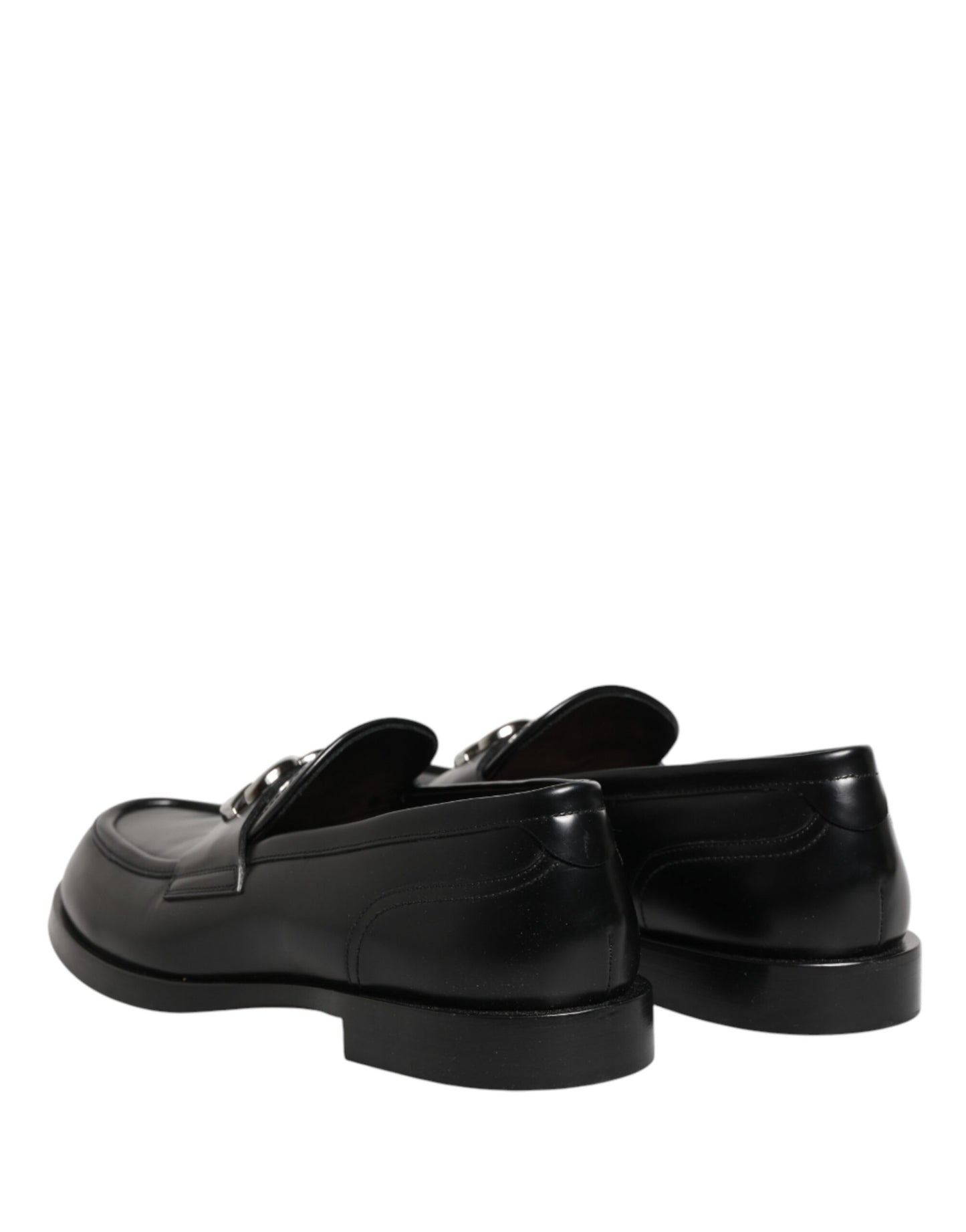 Dolce & Gabbana Black Leather DG Plaque Loafers Dress Shoes