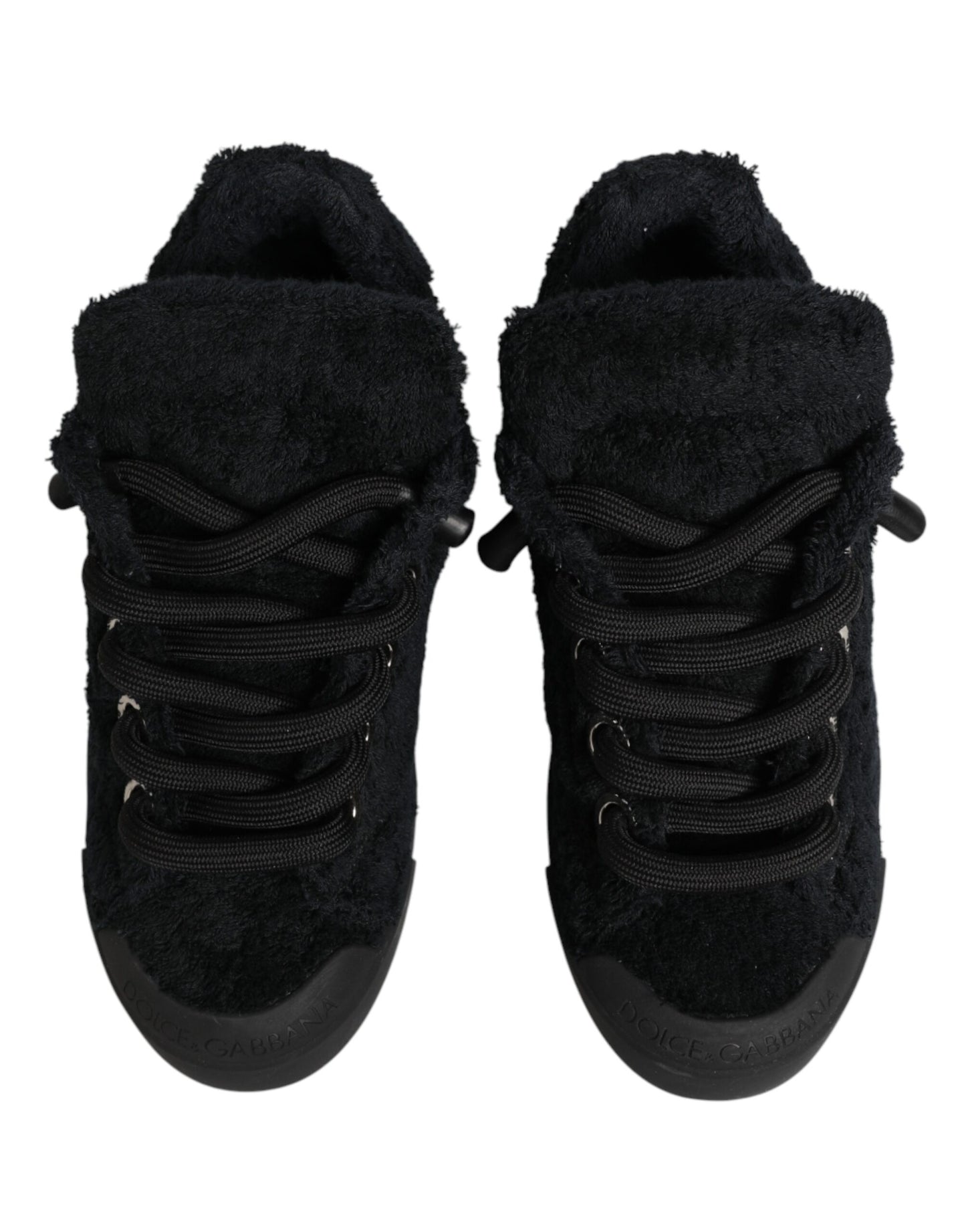 Dolce & Gabbana Black Faux Shearling Low Top Sneakers Shoes