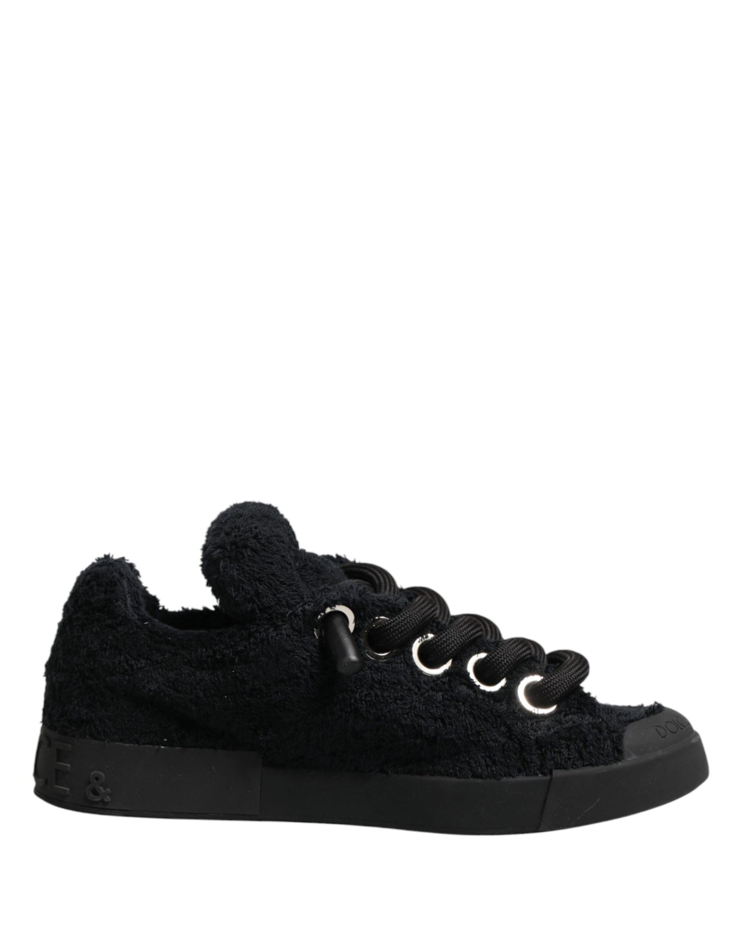Dolce & Gabbana Black Faux Shearling Low Top Sneakers Shoes
