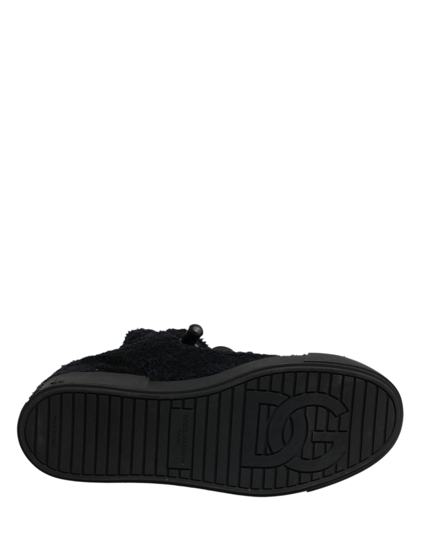Dolce & Gabbana Black Faux Shearling Low Top Sneakers Shoes