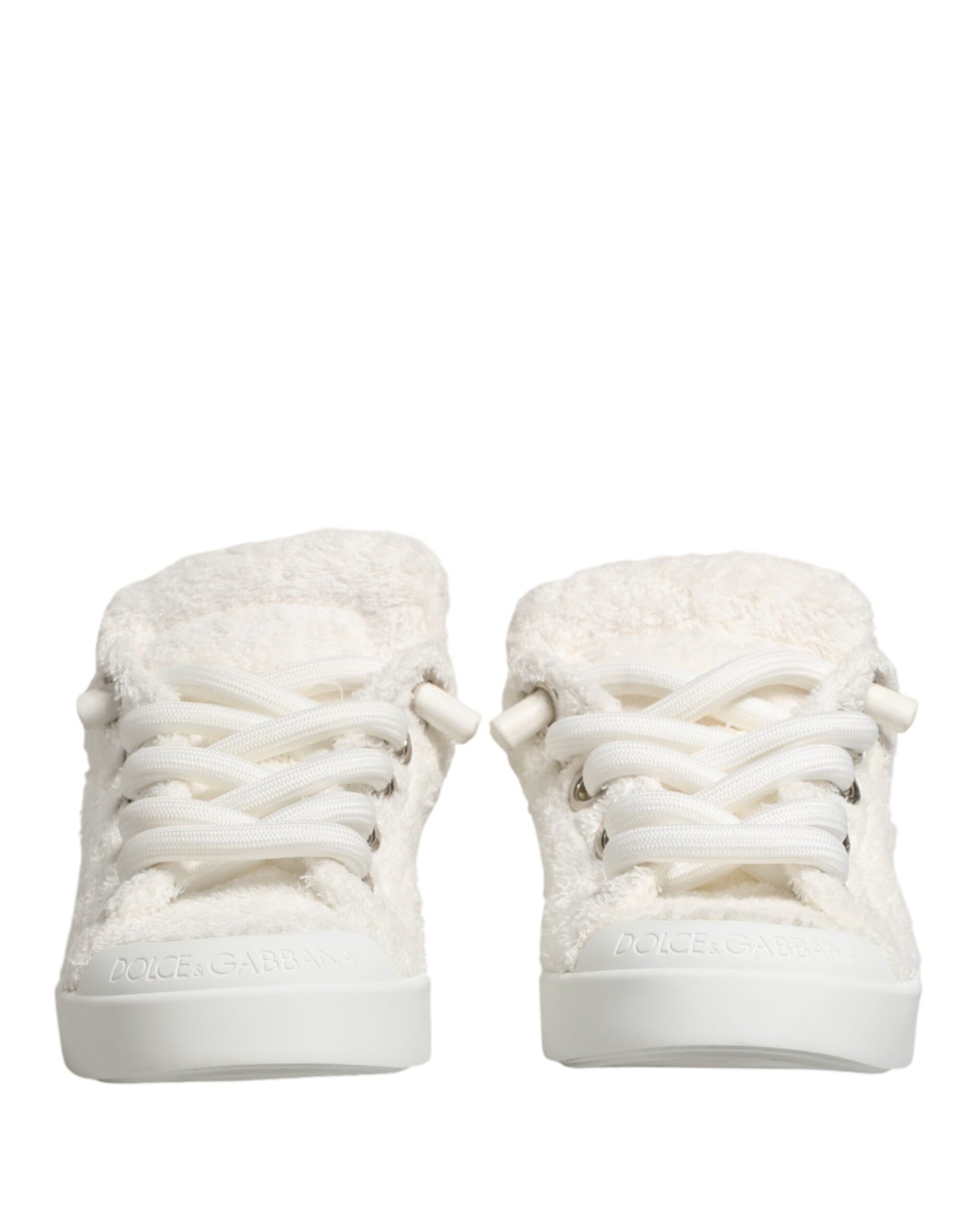 Dolce & Gabbana White Faux Shearling Low Top Sneakers  Shoes