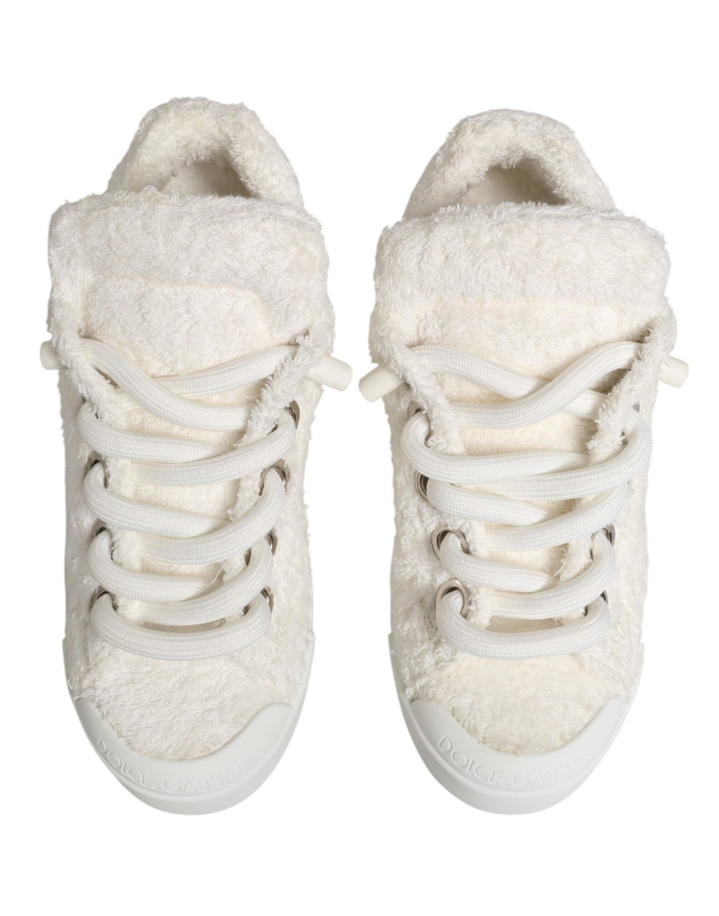Dolce & Gabbana White Faux Shearling Low Top Sneakers  Shoes