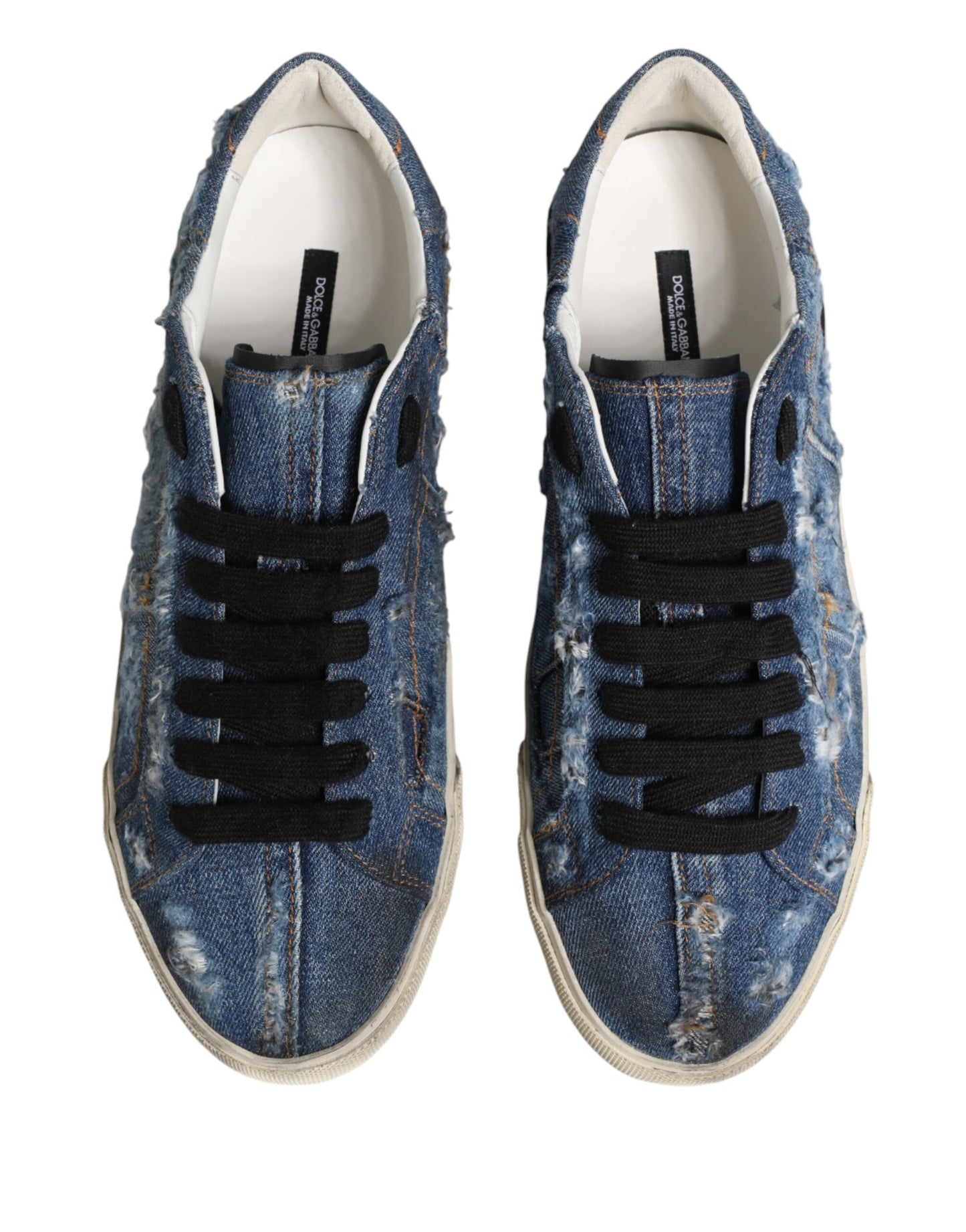Dolce & Gabbana Blue Distressed Denim Low Top Sneakers Shoes