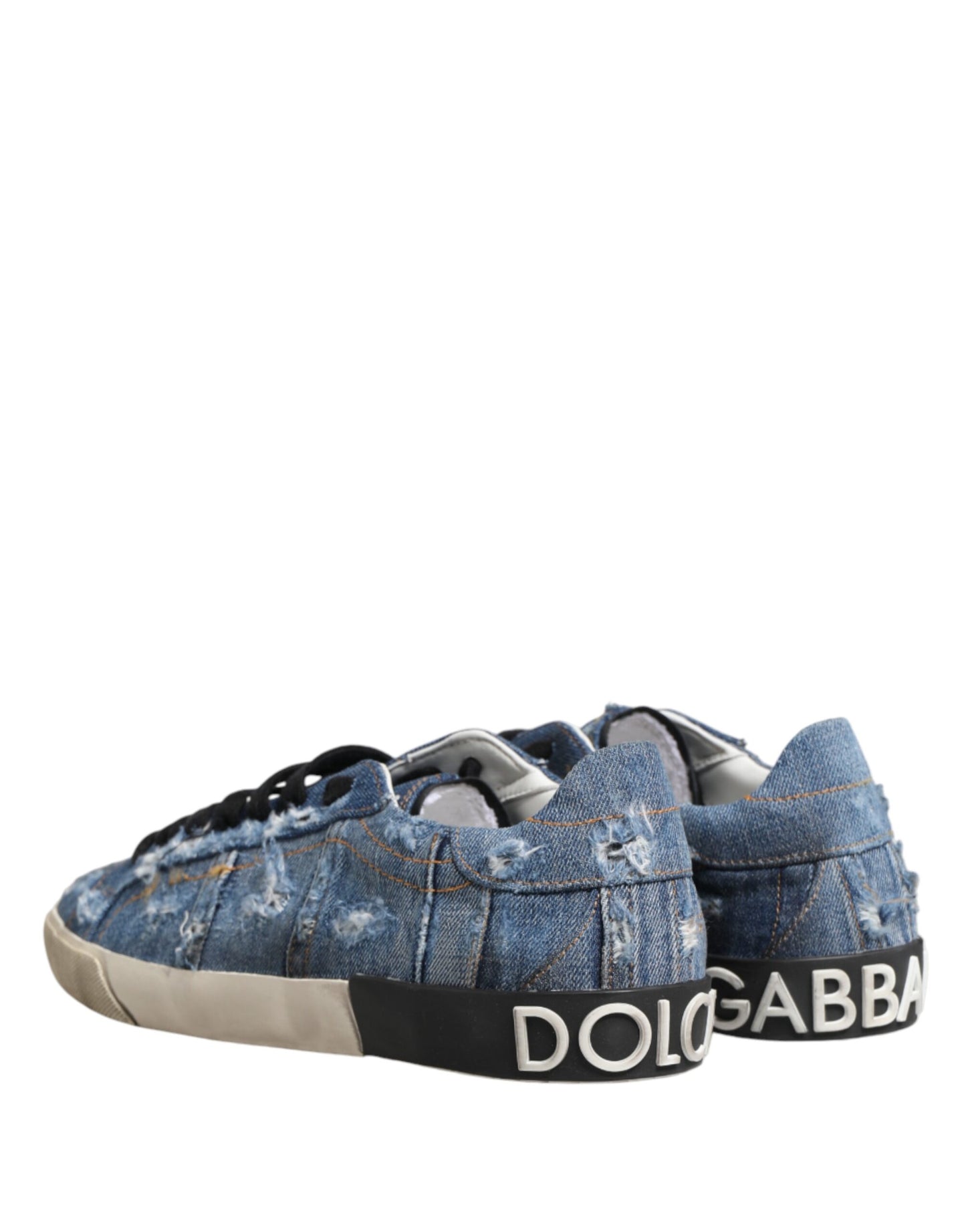 Dolce & Gabbana Blue Distressed Denim Low Top Sneakers Shoes