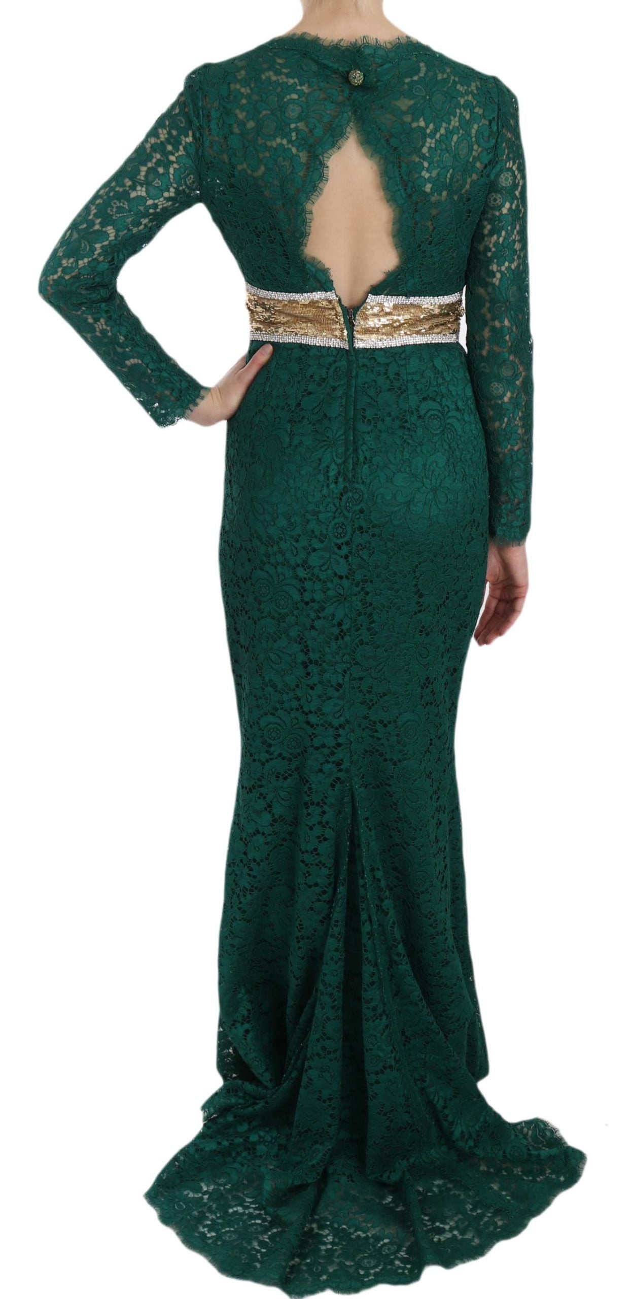 Dolce &amp; Gabbana Emerald Elegance Long Sleeve Floor Length Dress