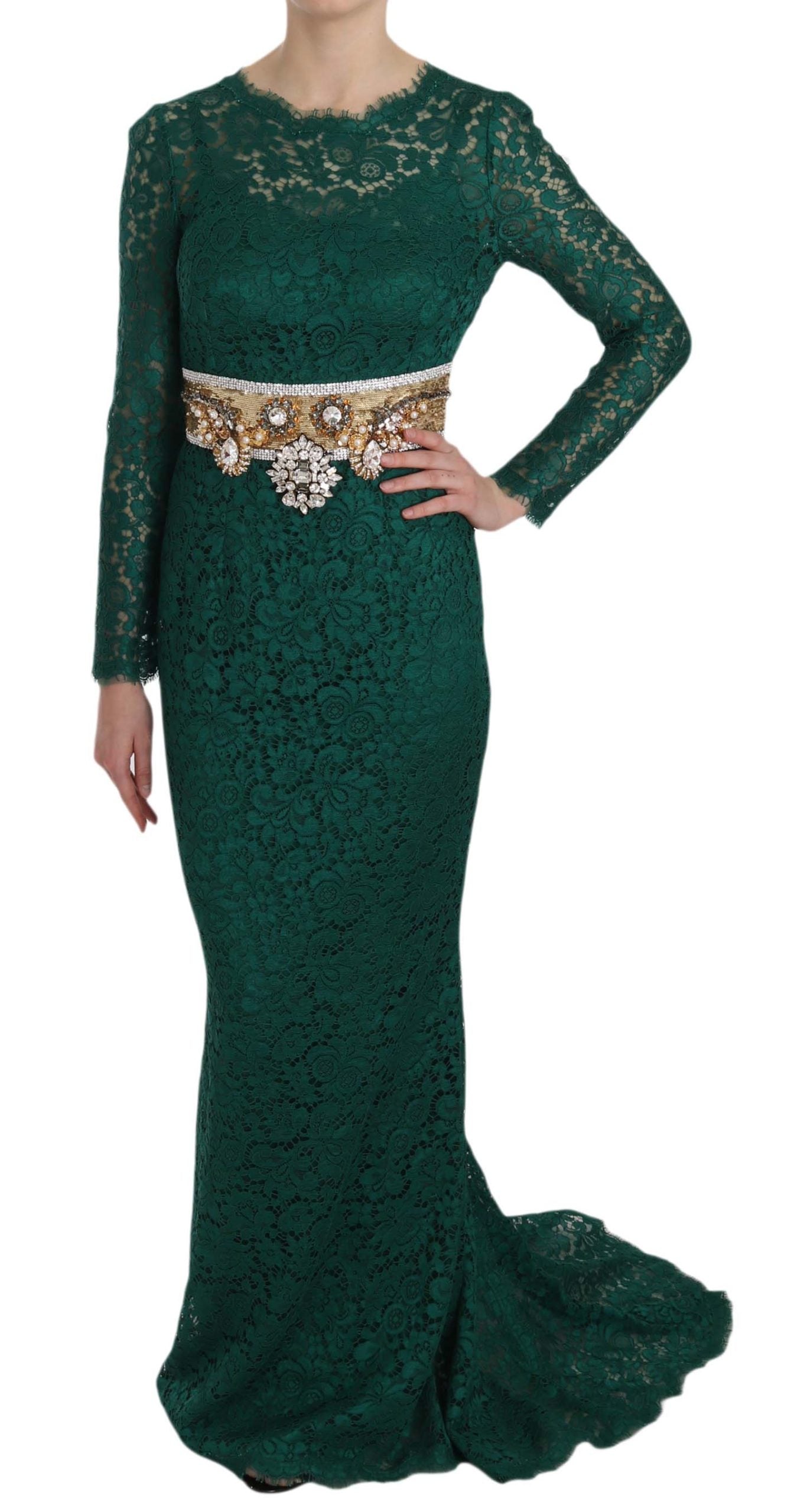 Dolce &amp; Gabbana Emerald Elegance Long Sleeve Floor Length Dress