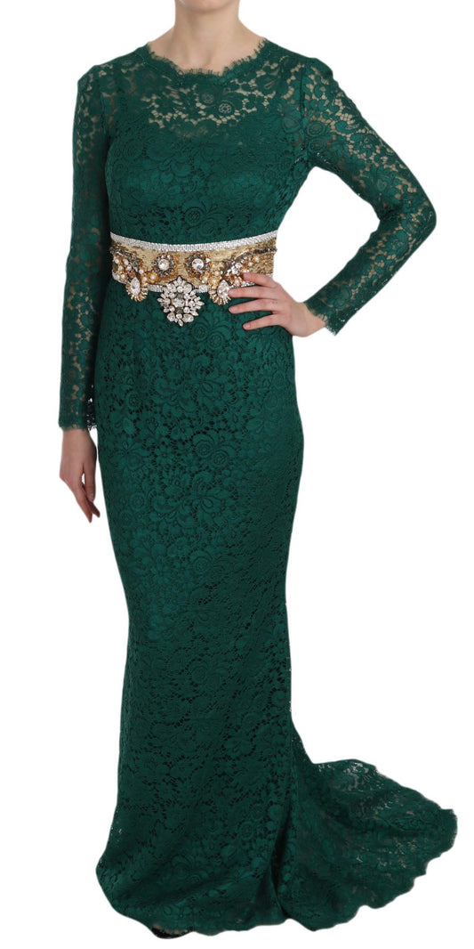 Dolce &amp; Gabbana Emerald Elegance Long Sleeve Floor Length Dress