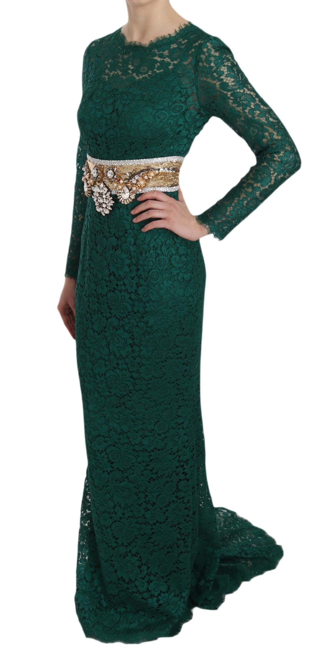 Dolce &amp; Gabbana Emerald Elegance Long Sleeve Floor Length Dress