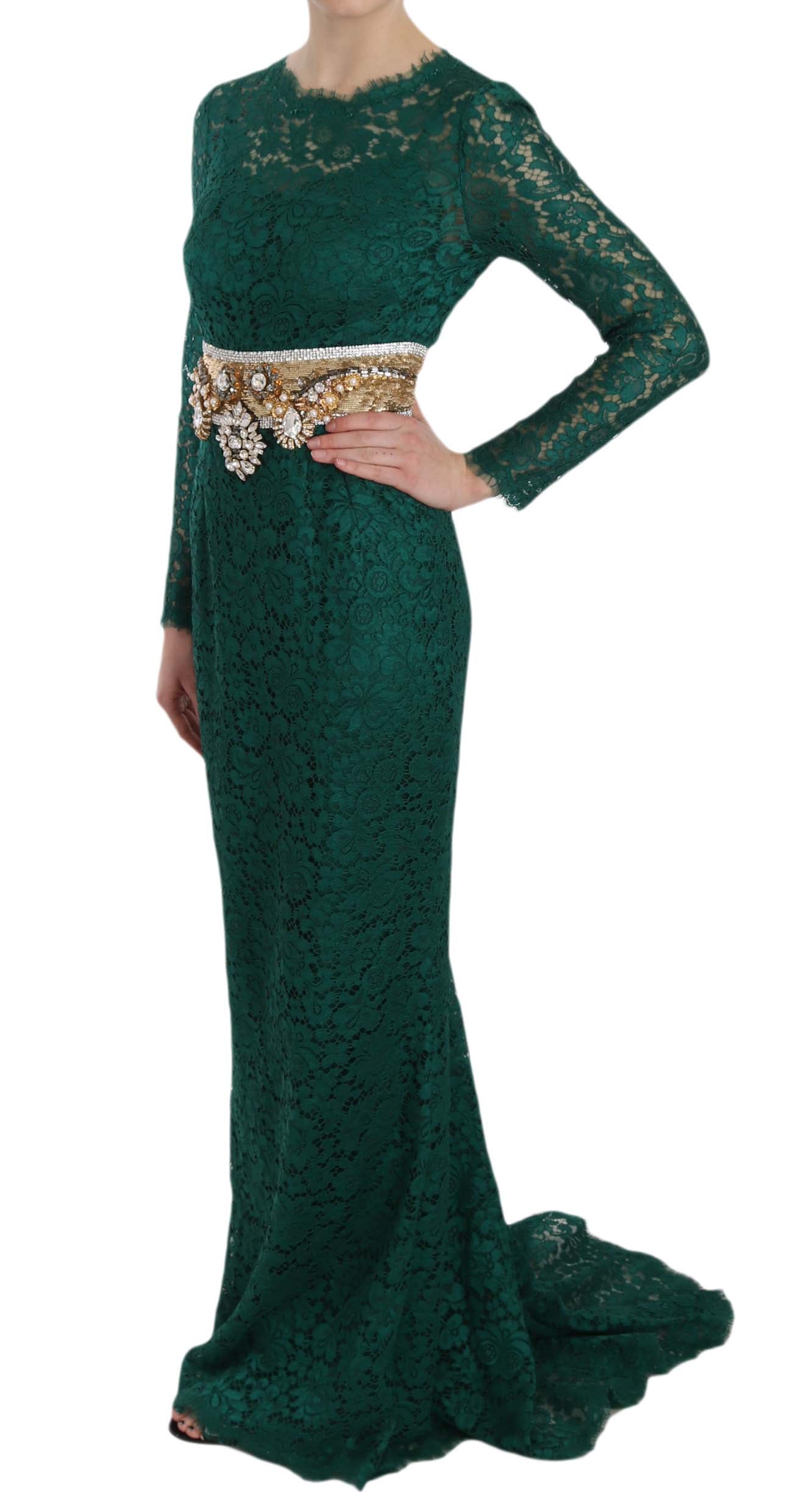 Dolce &amp; Gabbana Emerald Elegance Long Sleeve Floor Length Dress