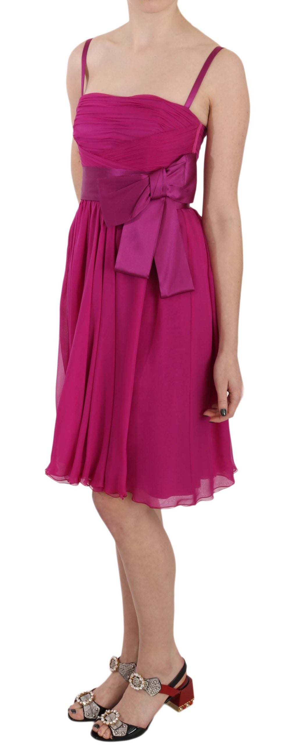 Dolce &amp; Gabbana Elegant silk dress with bow in fuchsia pink