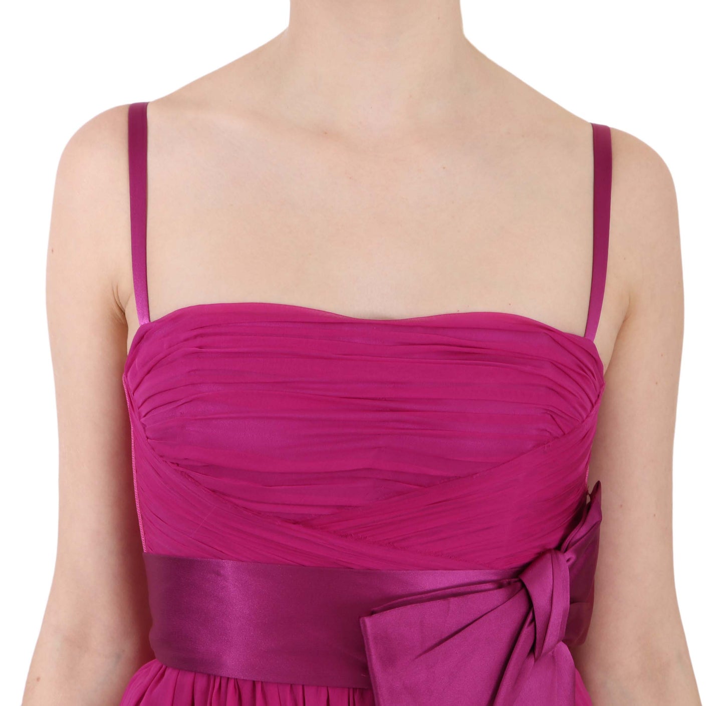 Dolce &amp; Gabbana Elegant silk dress with bow in fuchsia pink