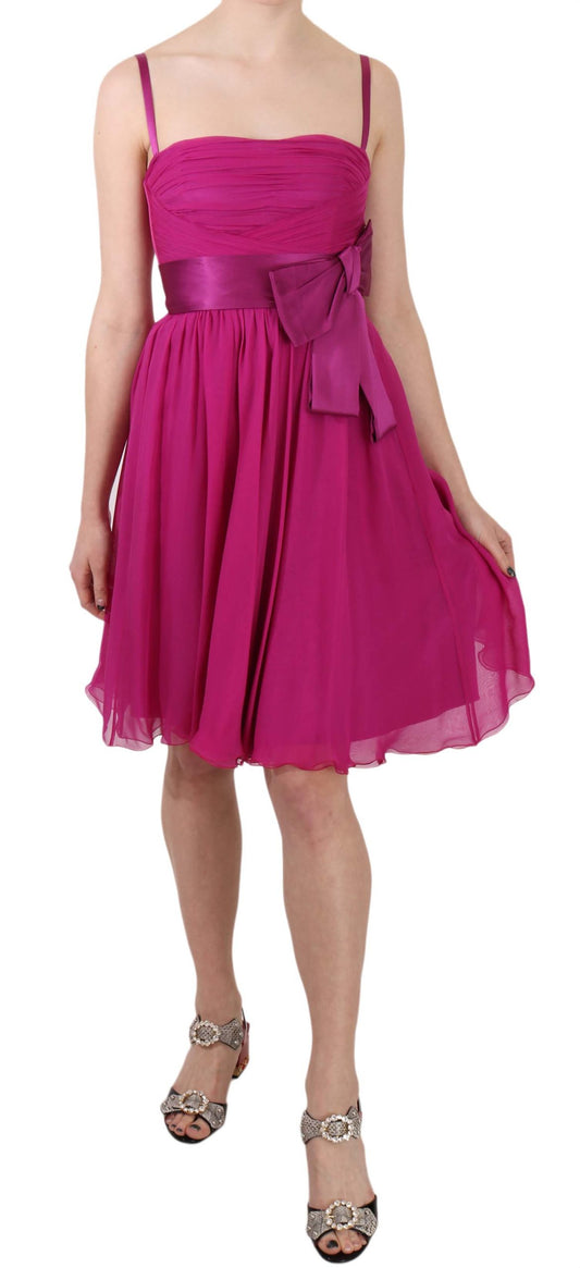 Dolce &amp; Gabbana Elegant silk dress with bow in fuchsia pink