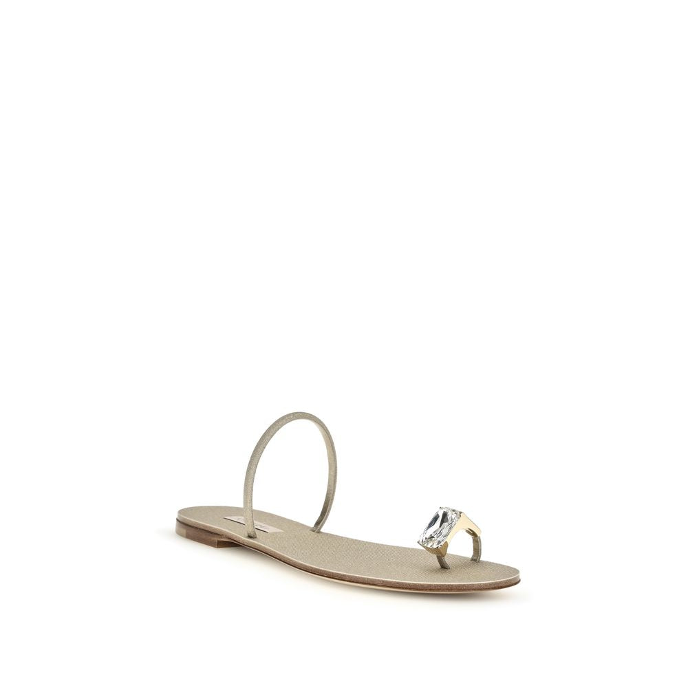 Casadei Gold Calf Leather Bos Taurus Flat Sandals