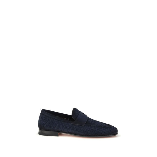 Santoni Blue Calf Leather Bos Taurus Slip-On Loafers