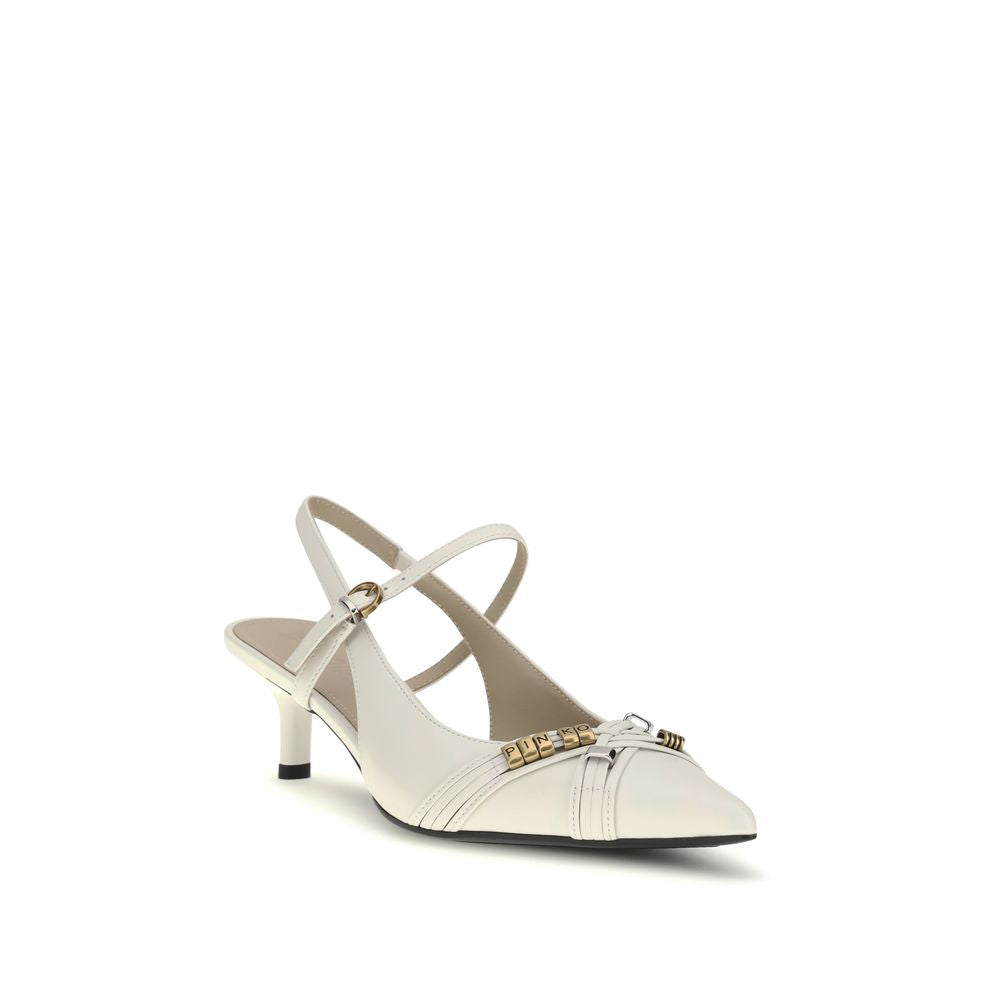 PINKO White Calf Leather Bos Taurus Mid Heel Pumps