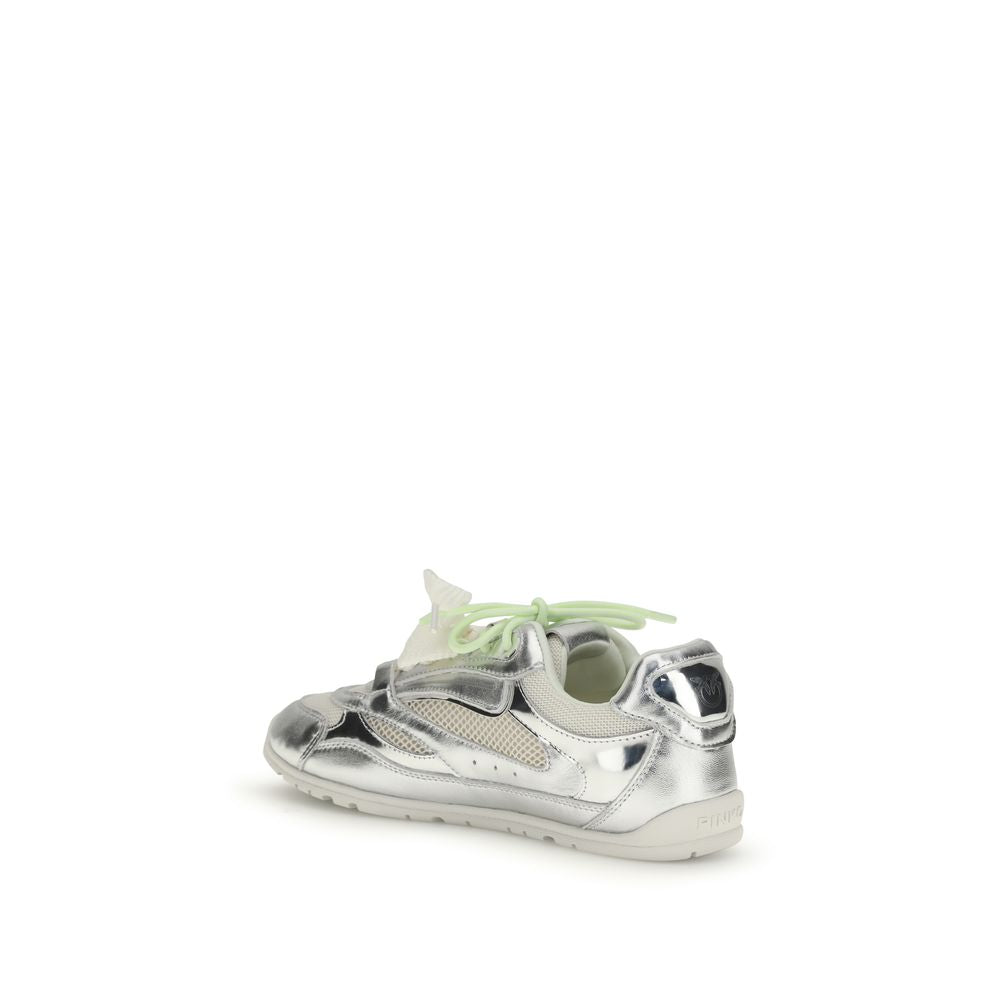 PINKO Silver Calf Leather Bos Taurus Athletic Sneakers