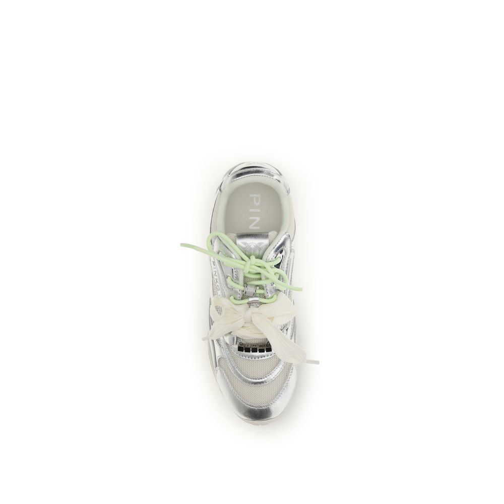 PINKO Silver Calf Leather Bos Taurus Athletic Sneakers