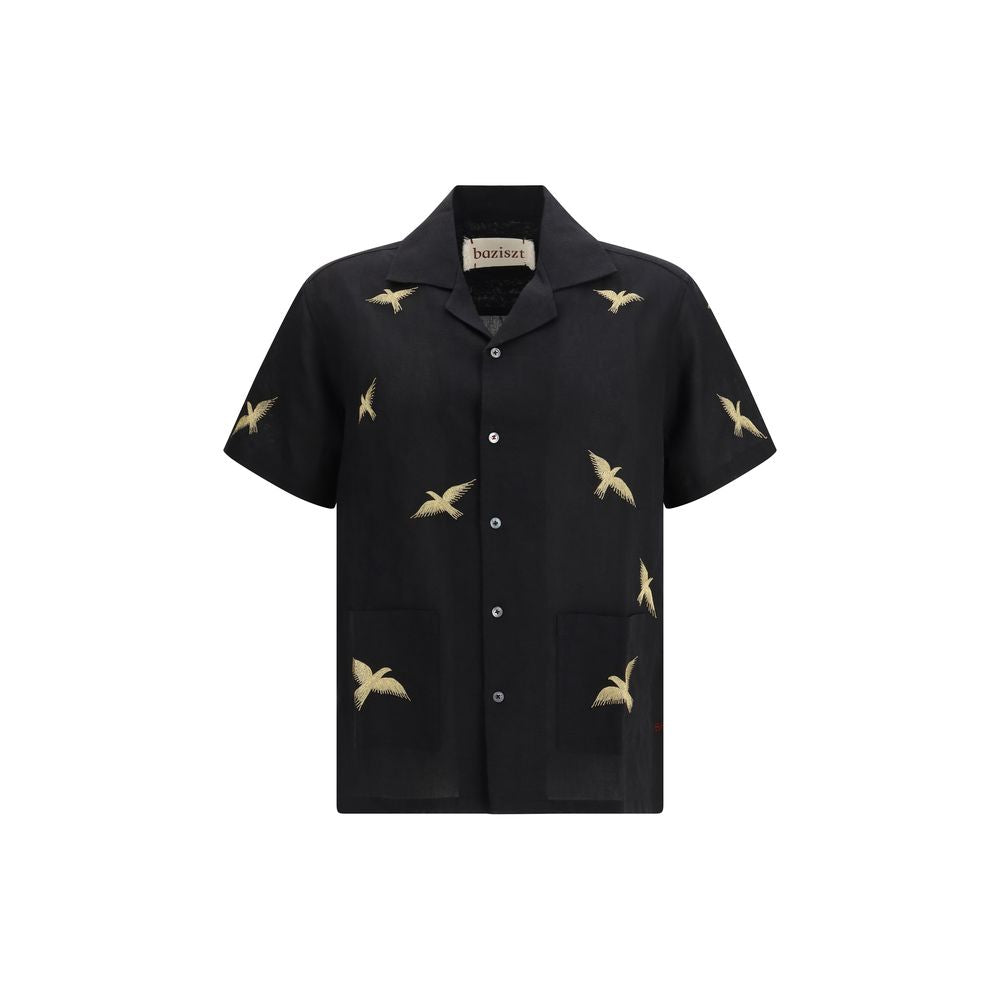 Baziszt Black Cotton Pattern Shirt