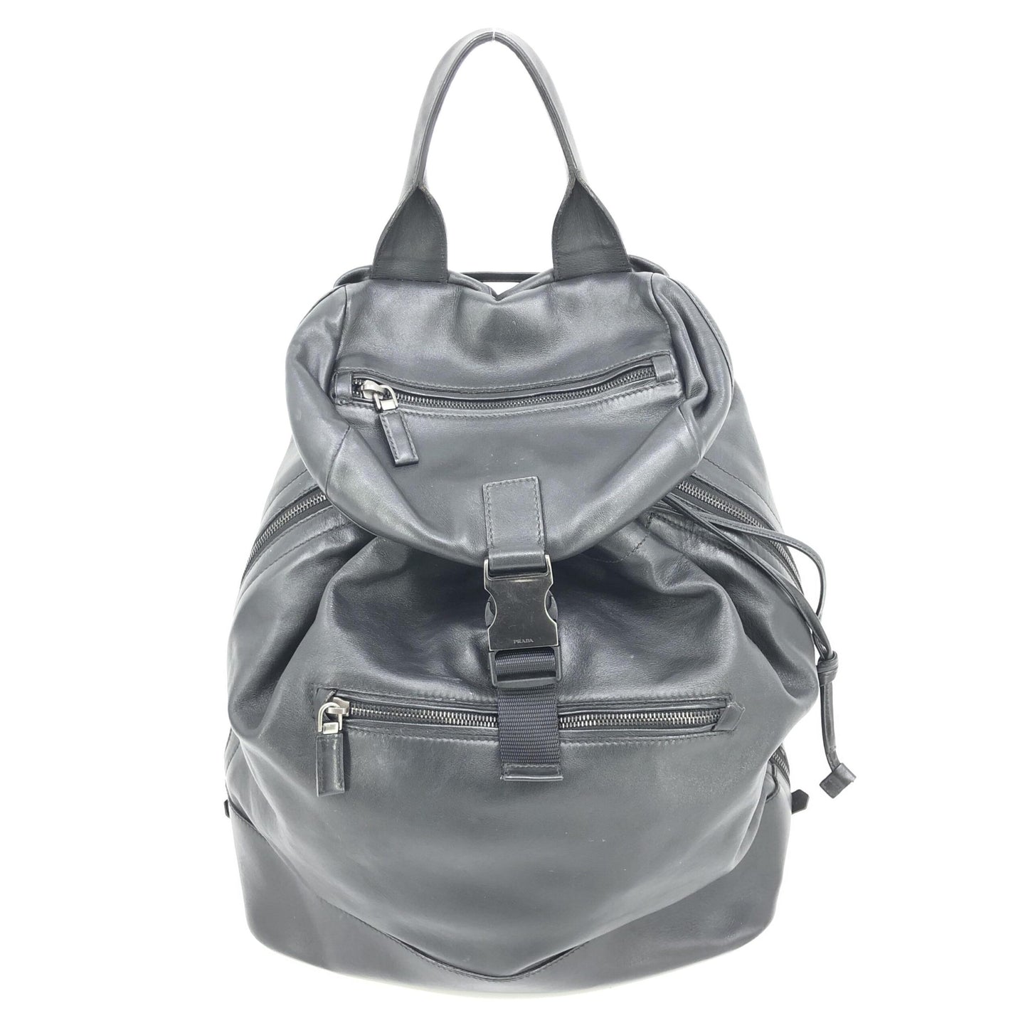 Prada Black Leather Drawstring Backpack