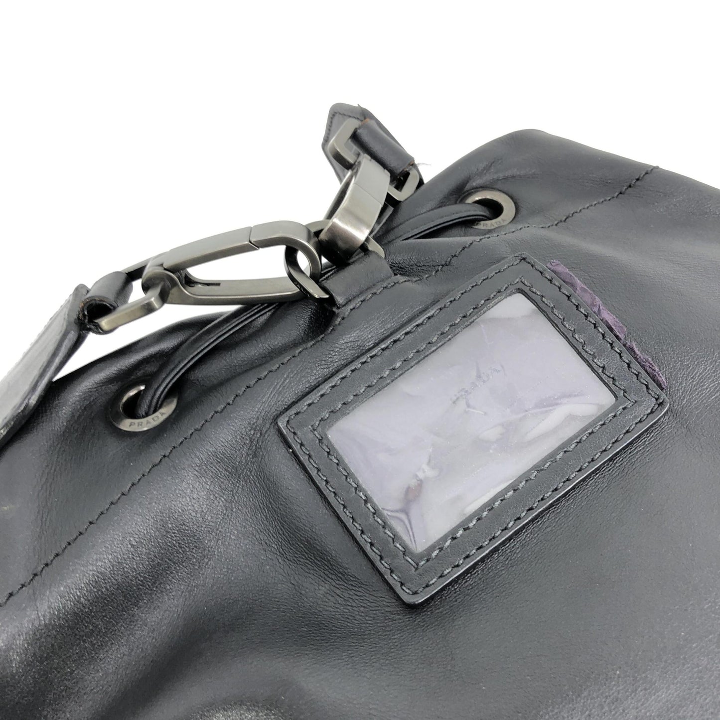 Prada Black Leather Drawstring Backpack