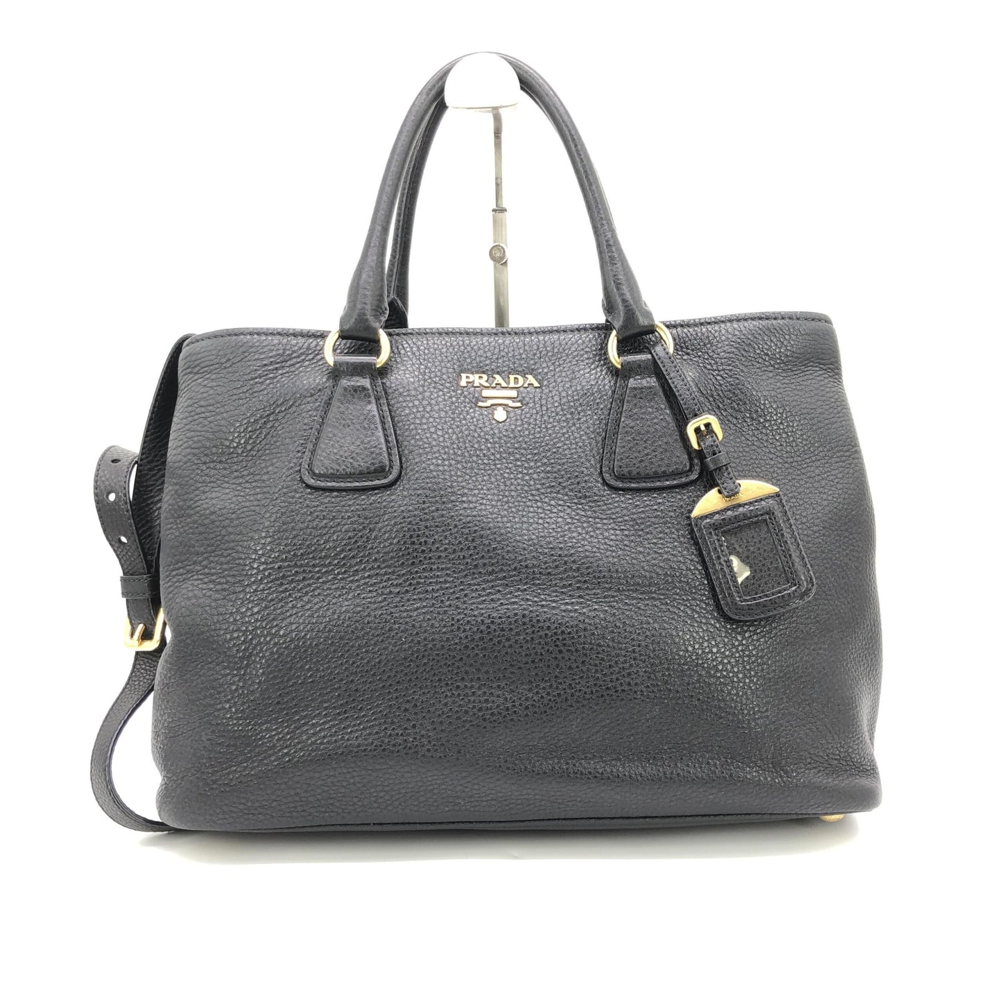 Prada Galleria Vitello Daino Black Leather Top Handle Bag