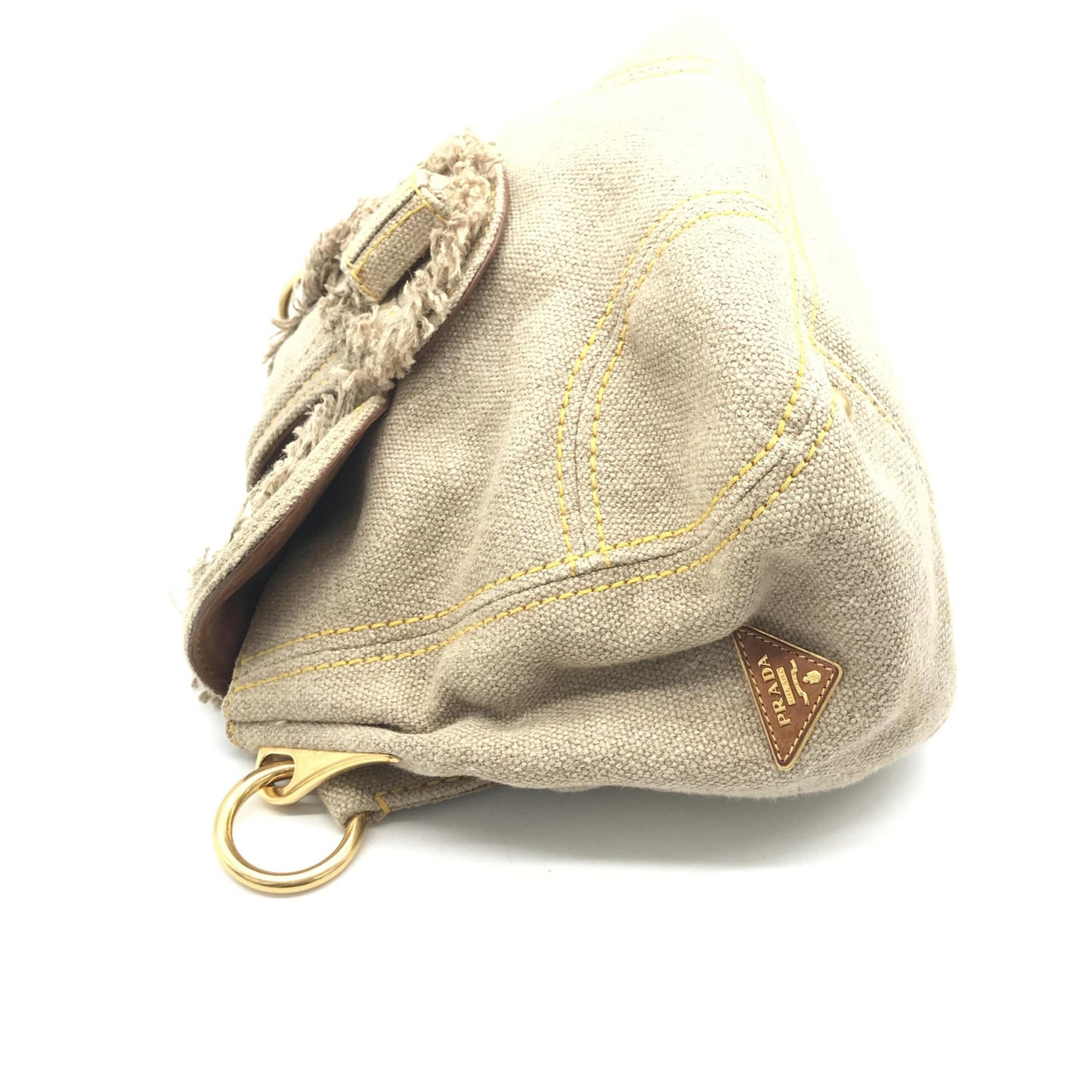 Prada Fringe Canvas Crossbody Handbag With Gold Accents