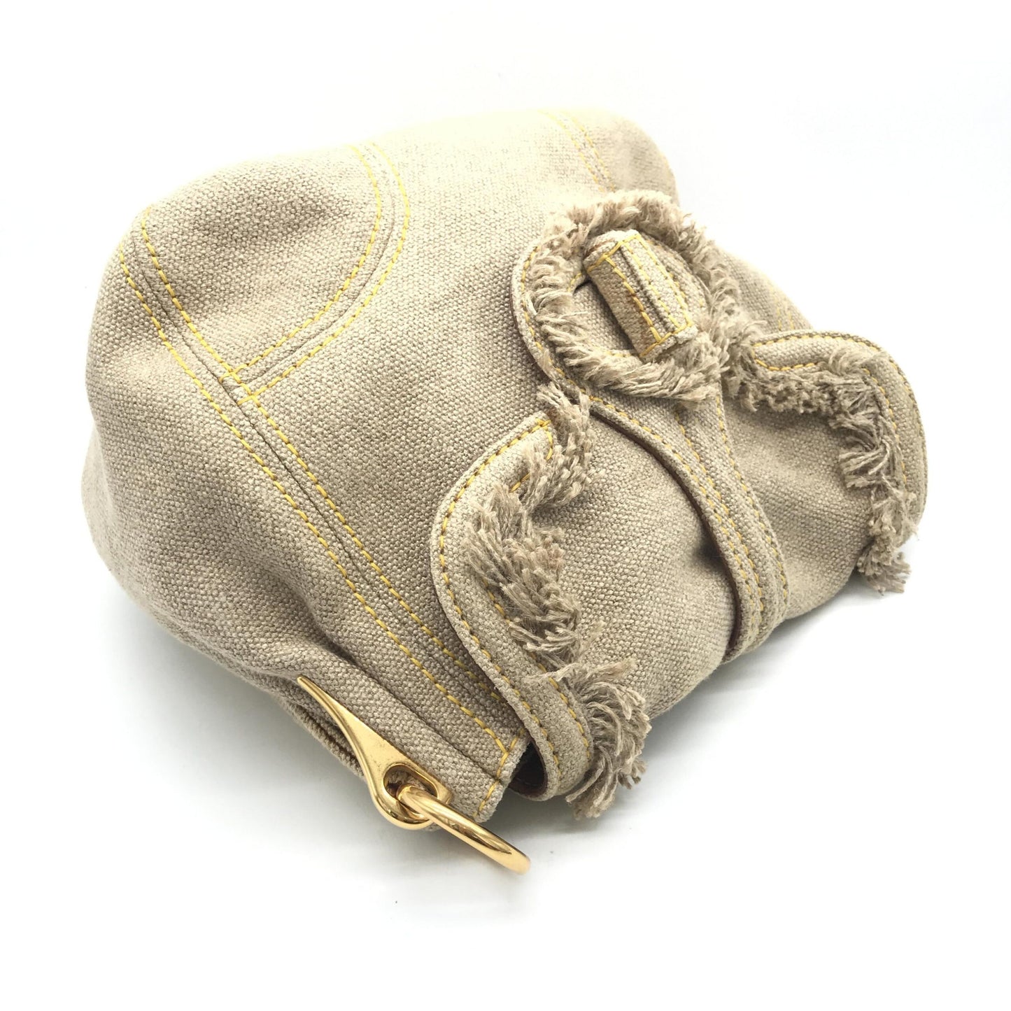 Prada Fringe Canvas Crossbody Handbag With Gold Accents