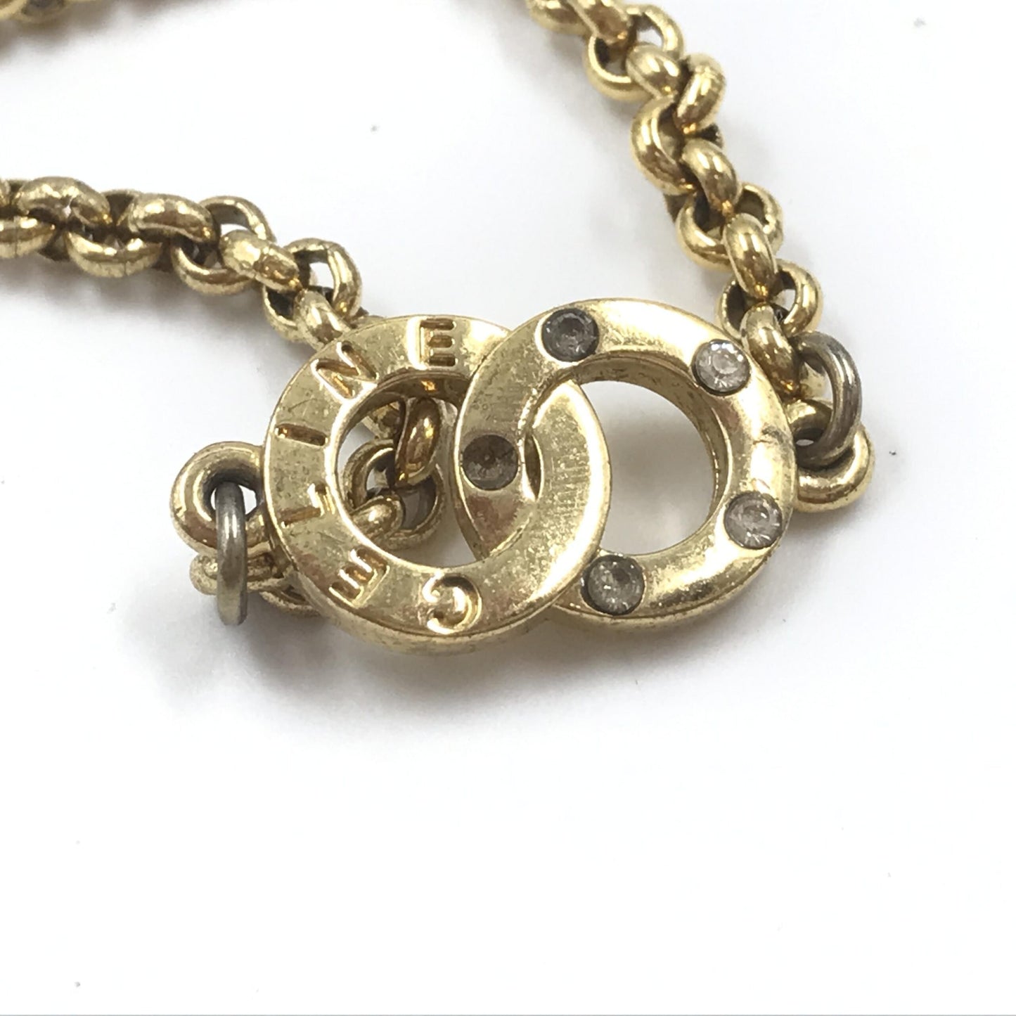 Celine Gold Plated Chain Bracelet With Logo Charm