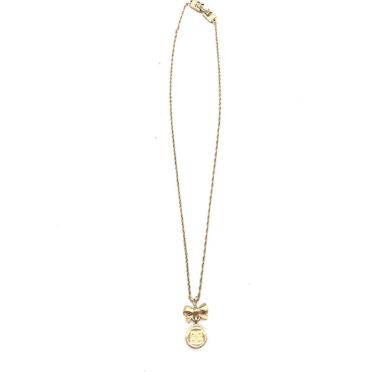 Givenchy Gold Tone Bow Pendant Chain Necklace