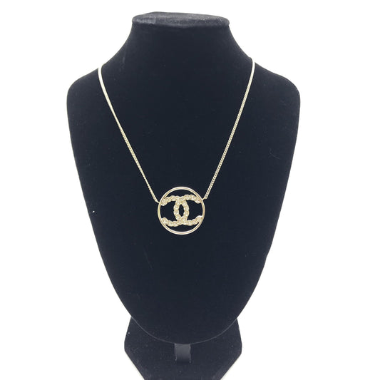 Chanel Gold Tone CC Circle Pendant Necklace