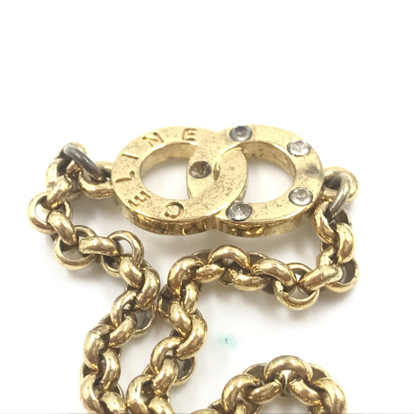 Celine Gold Plated Chain Bracelet With Logo Charm