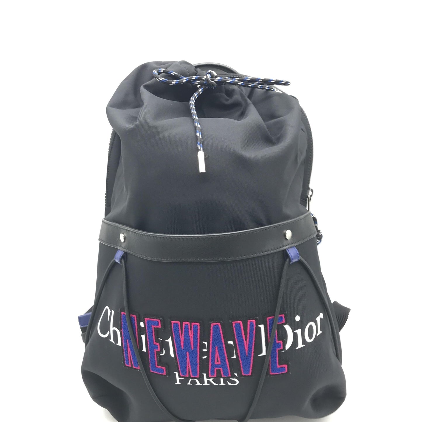 Christian Dior Newave Drawstring Nylon Backpack In Black
