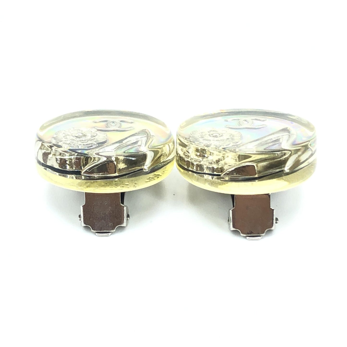 Chanel Vintage Holographic Logo Clip-On Earrings