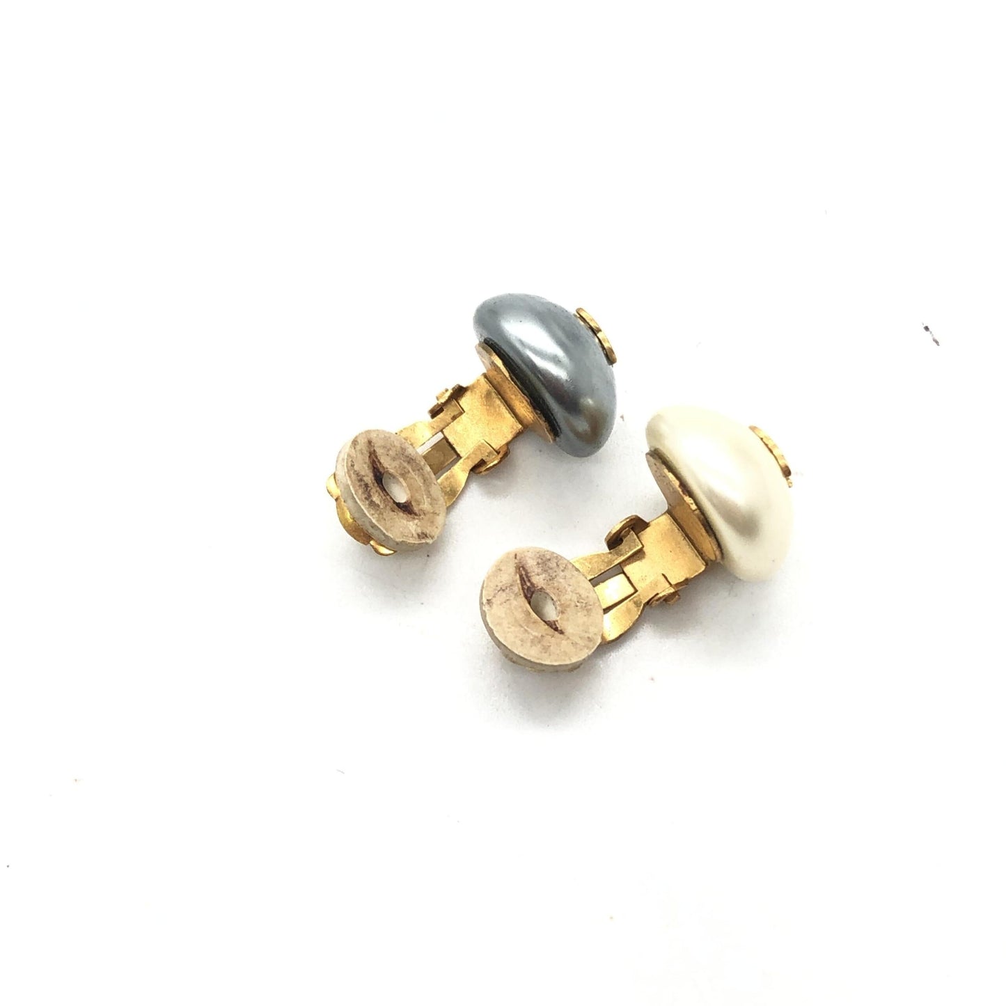 Chanel Gray And White Pearl Stud Earrings