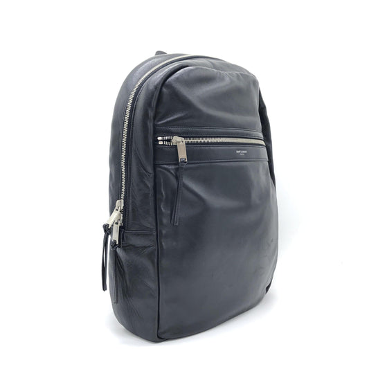 Saint Laurent Black Leather City Backpack With Zipper
