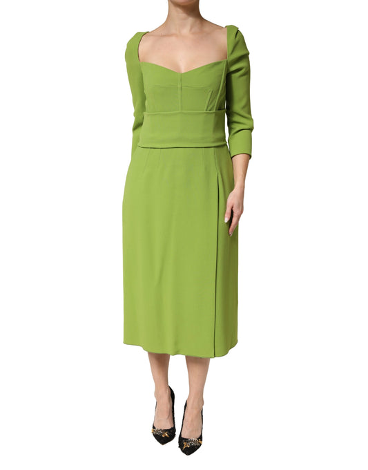Dolce & Gabbana Green Silk Sweetheart Neckline Midi  Dress