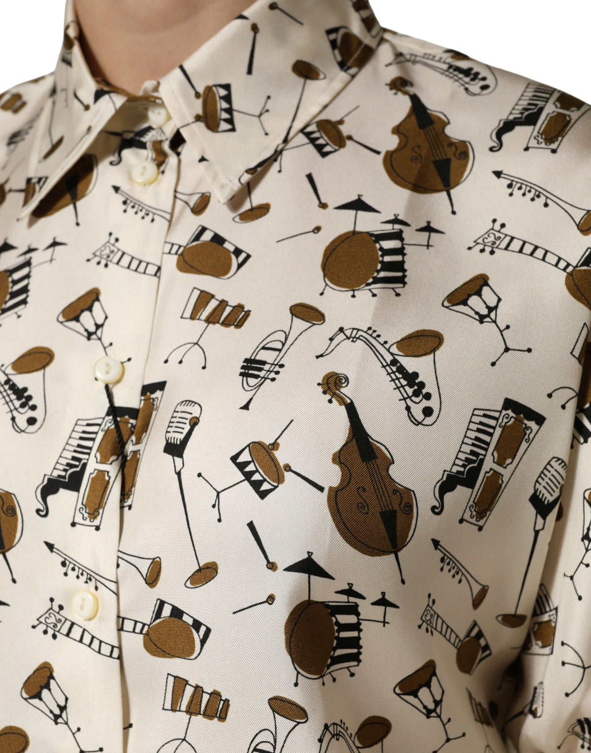 Dolce & Gabbana Beige Musical Instrument Print Short Sleeve Top