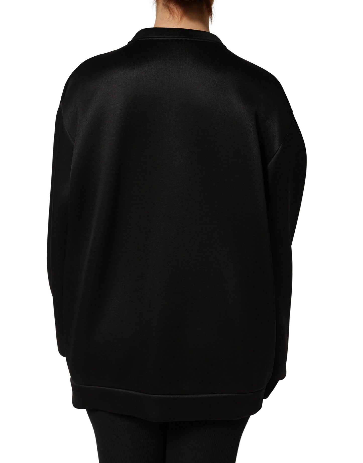 Dolce & Gabbana Black Embellished Logo Crystal Sweatshirt Top