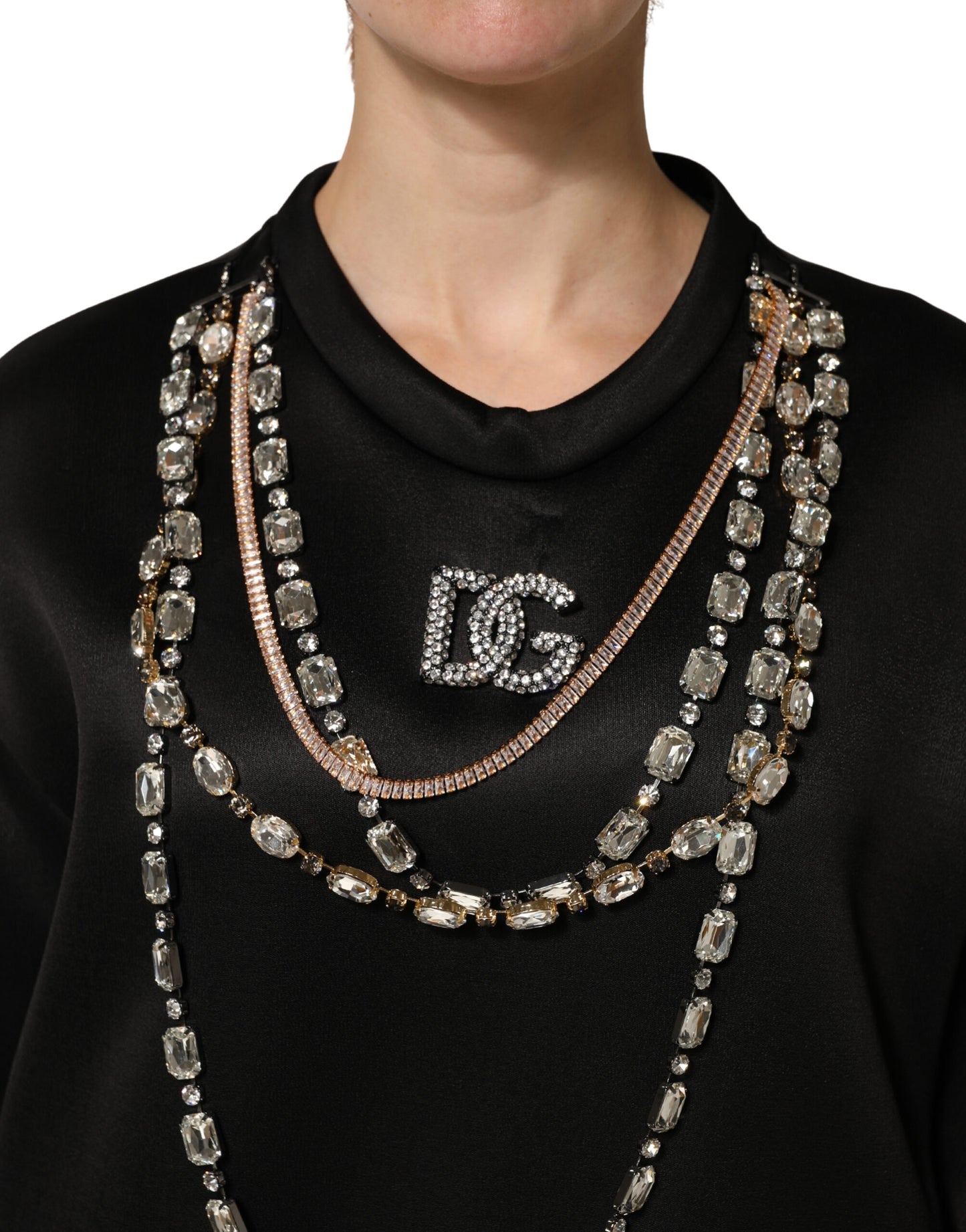 Dolce & Gabbana Black Embellished Logo Crystal Sweatshirt Top
