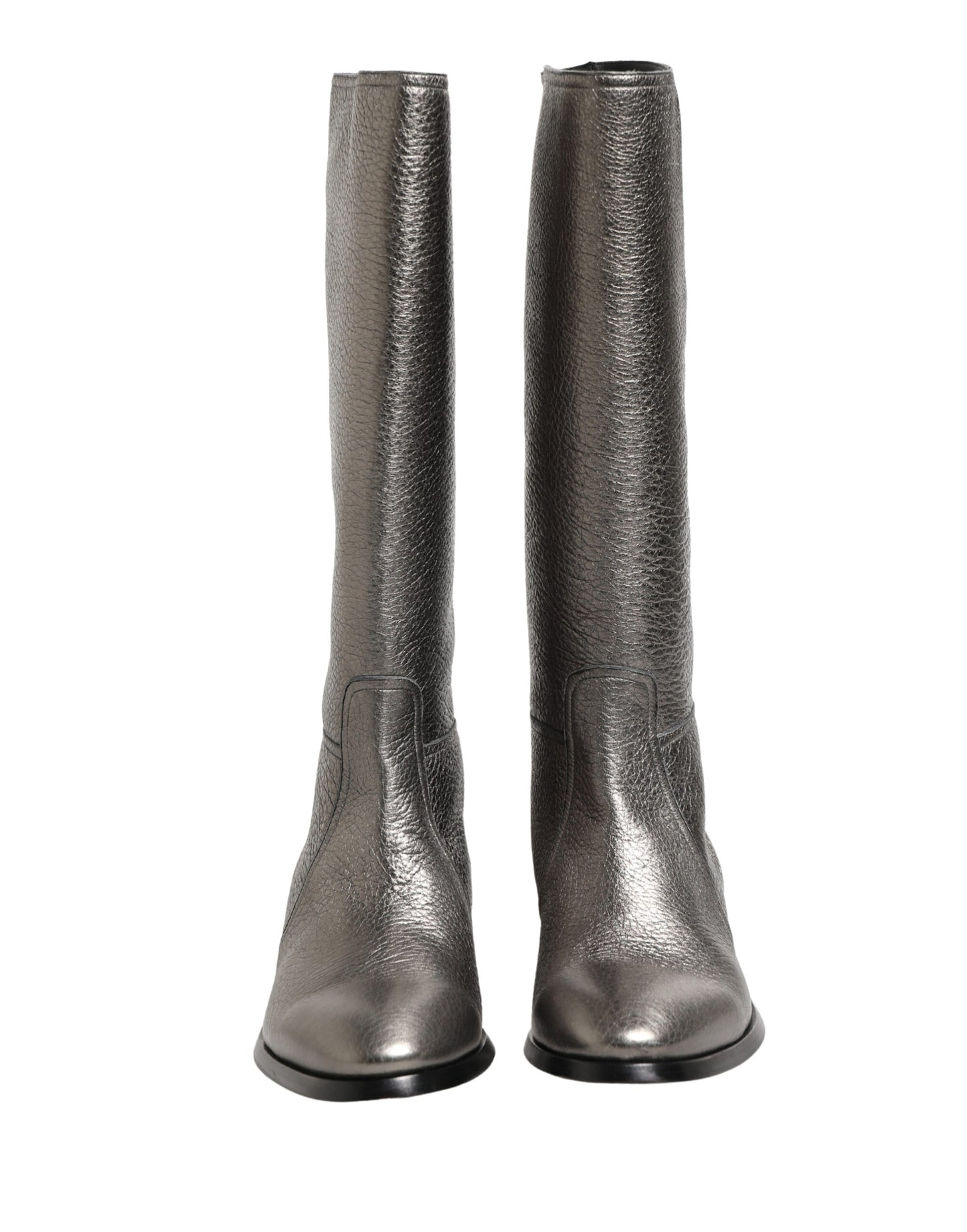 Dolce & Gabbana Metallic Silver Leather Knee High Boots Shoes