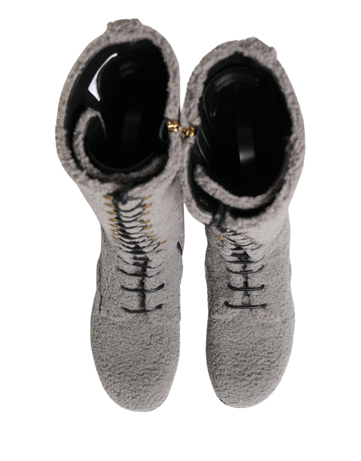 Dolce & Gabbana Gray Shearling Lace Up Knee High Boots Shoes